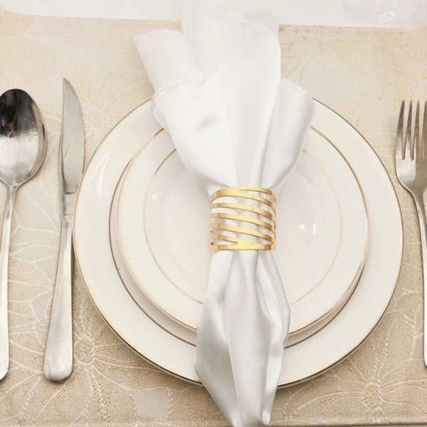 12 stk. mønstret servietringe til bryllup, borddekoration, hule, til familiesammenkomster, daglig brug, guld servietspænde