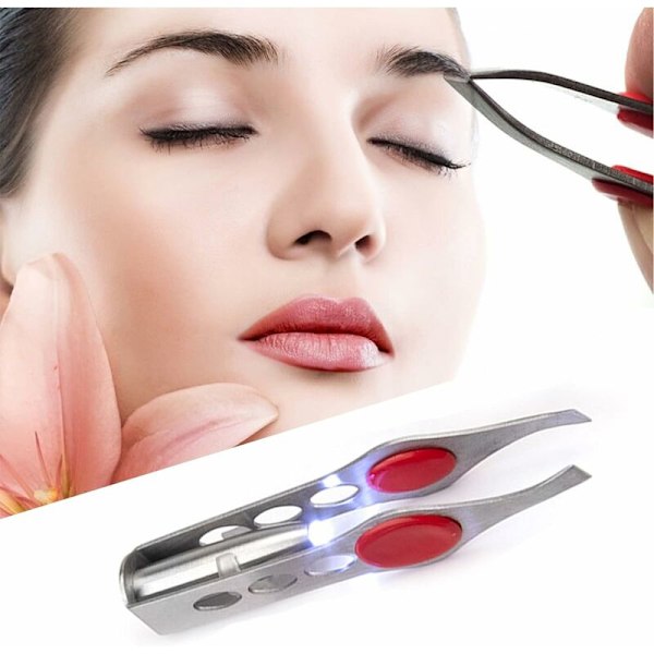 Pinzett med LED-ljus Professionell pincett Luminous pincett Rostfritt stål Ögonbrynspincett Luminous pincett Makeup pincett med ljus 2 st
