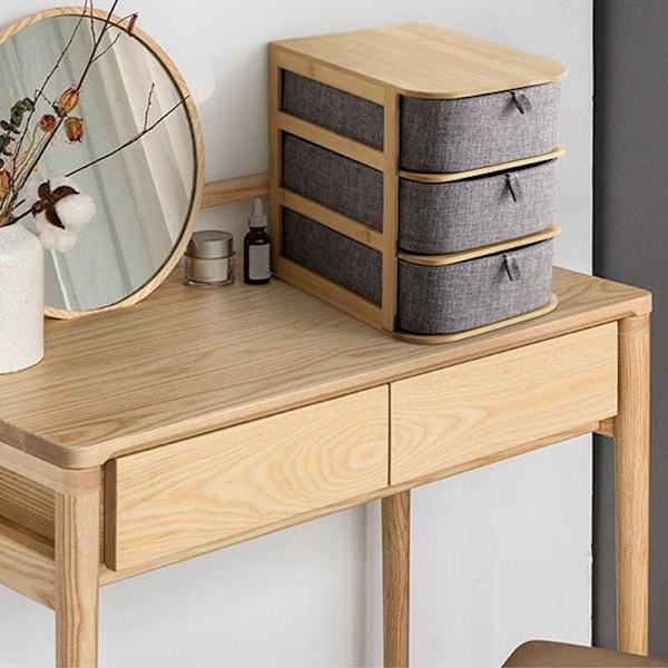 Förvaringslåda Skrivbord Tyg Kosmetisk Organizer Skrivbord Förvaringskista Tre Våningar och Tre Lådor