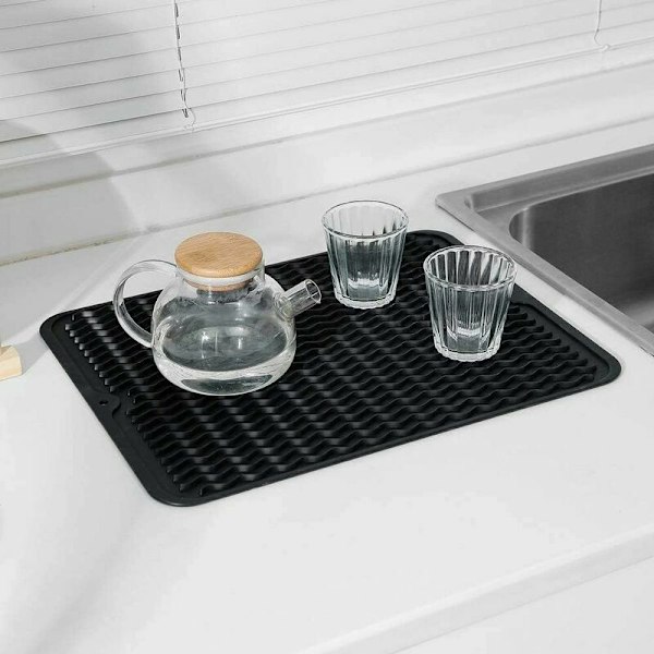 Silikon Tørkematte, Sett med 2 - Antibakteriell Oppvasktørkematte, Varmebestandig Rask Tørking Oppvaskstativ for Kjøkken, 40 x 30 CM