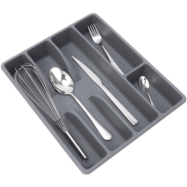 2x Køkken Organizer Skuffe Sølvtøjs Holder Bestik Køkkenredskaber Plastik Organizer Bakke