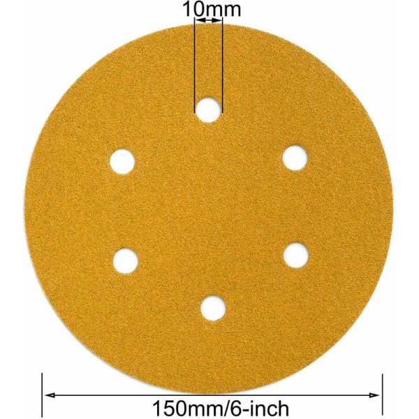 6 tommer krog og løkke slibeskiver, 60/80/100/120/150/220/320/400/600/800 sandpapir til tilfældig orbitalsliber, 100 stk.