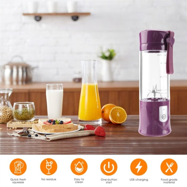 USB Elektrisk Säkerhetsjuicekopp, Fruktjuice Blender, Reseblandning, Mini Laddningsblandning/Bärbar Juice Crusher Is Crusher, Kittel 420-530 Ml, P