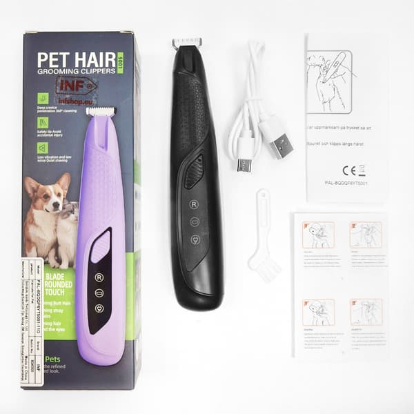 Professionel kæledyrspotehårstrimmer med LED-lys - Sikker og effektiv klipning til hunde og katte Sort