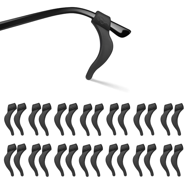 Øregrep for briller - 14 par svart myk, komfortabel anti-skli holder - Ørekrok i silikon, brilletempelspisser Hylseholder for solbriller