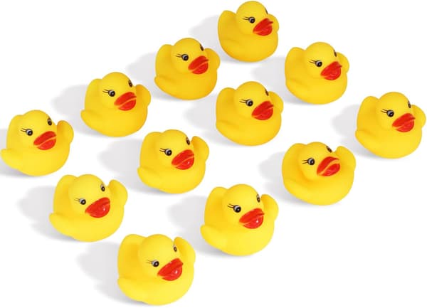 Gummiand flytende andebabybadeleke, gule miniender for småbarn og barn (12 stk)