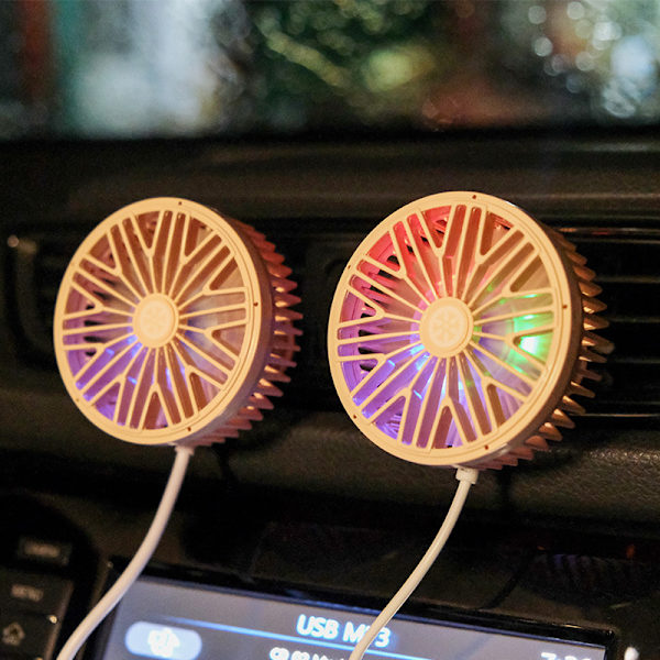 3-växlad USB-bilfläkt för bilventilationsfäste, bilkylare för sedan SUV-fordon, med LED-ljus, rosa