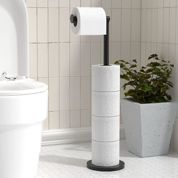 Toalettrullholder, frittstående, rustfritt stål papir for 5 papir, toalettpapirstativ svart