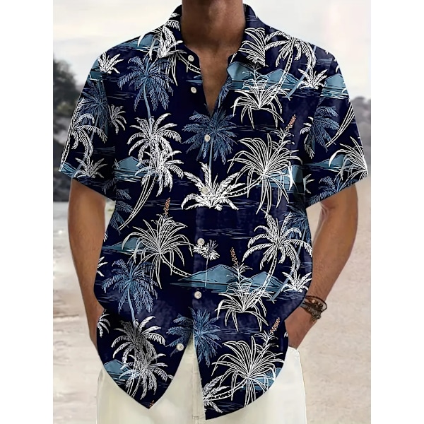 Blå kokospalme slim fit Hawaiiskjorte for menn, for strandfest, sommer, avslappet Hawaiisk stil M