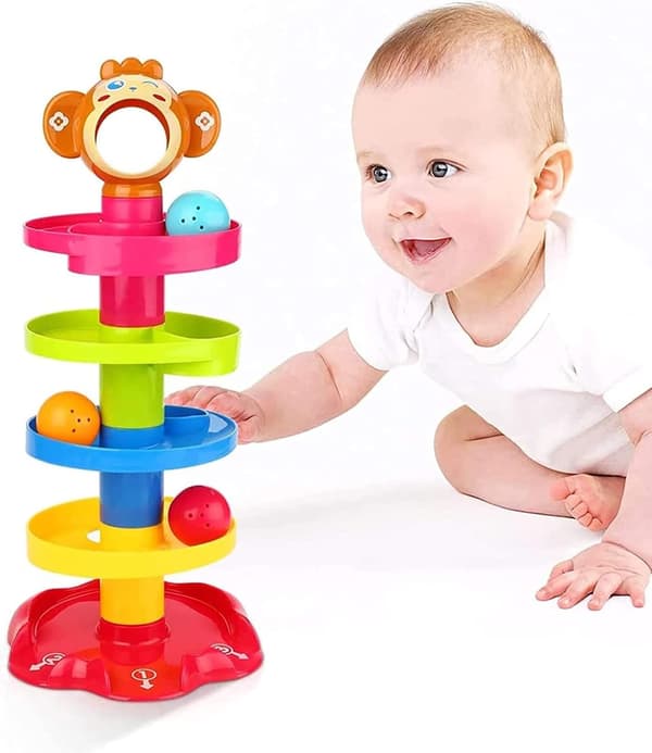 Babyleksaker 9-18 månader, bollsläpp och rullramp leksaker för 1-åringar