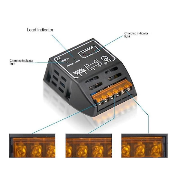 Solcelle-regulator Cmp12 20a 12v/24v Solcellesystemovervåking Pv Pwm
