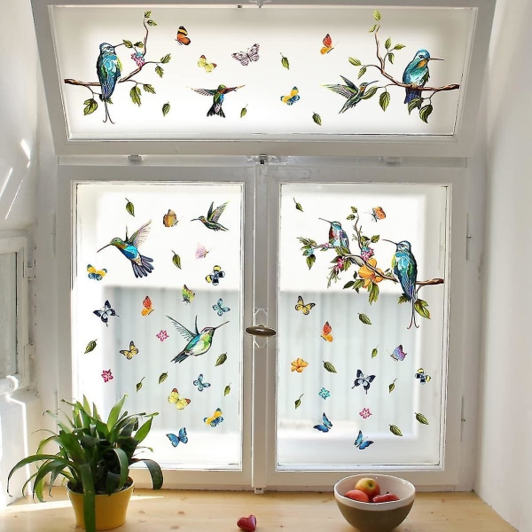 Dubbelsidiga vårsommar färgade fönsterdekaler Barn statiska klamrar sig fram Blomma fjäril fönsterdekaler för glasfåglar Anti-kollision glasdörrar Sticke