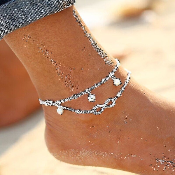 2 Pack Anklets Endless Love Symbol Beach Anklets Adjustable