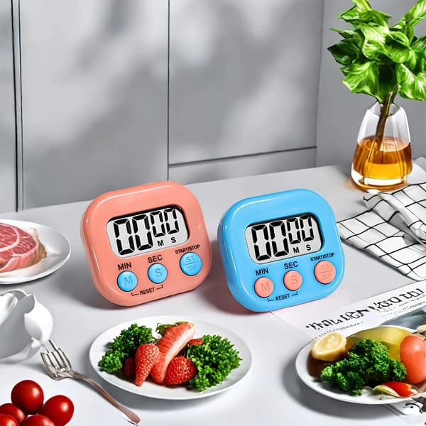 8 stk. digital kjøkkentimer, magnetisk nedtellingstimer med stativ, stor knapp for matlaging, studier, trening, batteri ikke inkludert