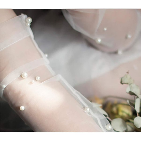 Liangnv Bröllopshandskar Fingerless Pearl Brudspetshandske för kvinnor och flickor - -