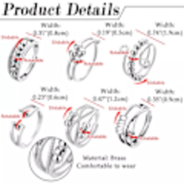 6 stk. Stress Relief Spinner Ringe til Kvinder, Fidget Ringe med Perler, Justerbart Tryk