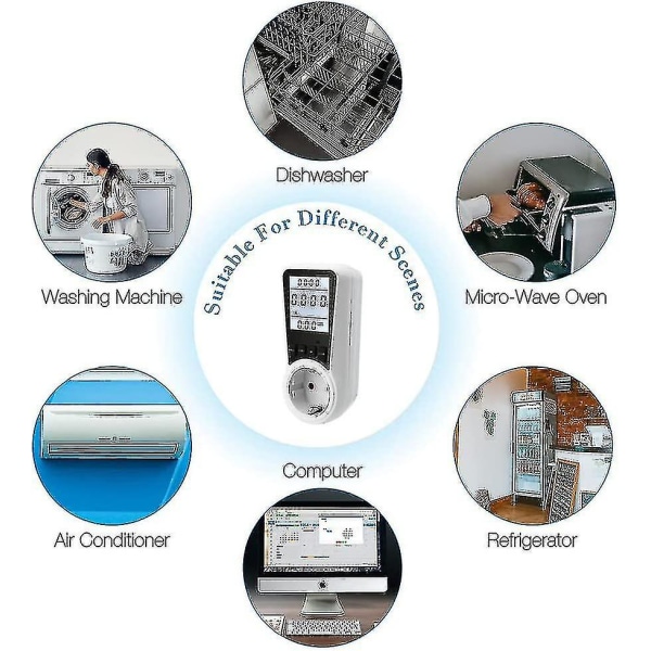 El-måler til stikkontakt, effektmåler, energikostmåler, el-kostmåler, effektmålerstik, strømforbrugsmålere med LCD-skærm, 368