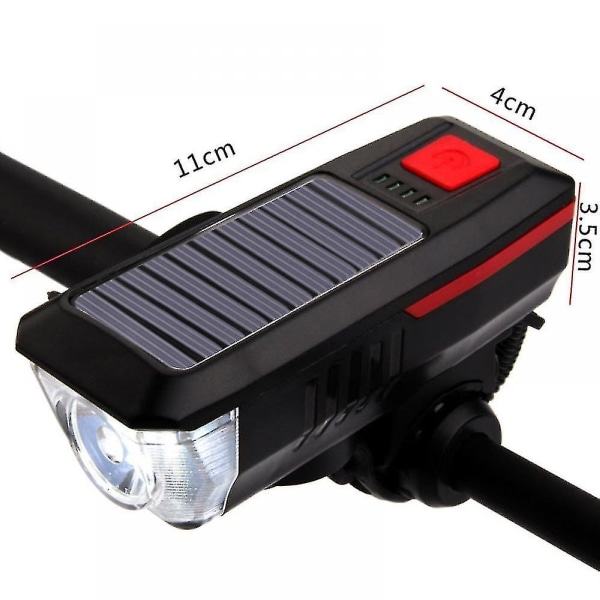Led Solar Cykelljus Horn Bike Front Light USB Uppladdningsbar 2000mah ficklampa Cykeltillbehör