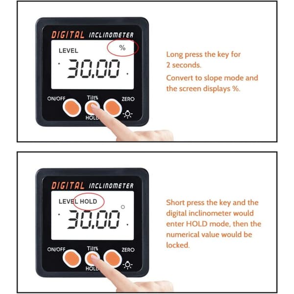 Digital inklinometer 0 til 360° elektronisk vinkelmåler magnetisk base måleverktøy for bilindustri, trearbeid, konstruksjon, boring, etc.
