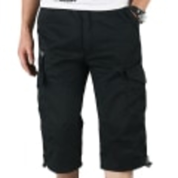 Miesten 3/4-pituiset joustovyötäröiset shortsit Cargo Combat Capri Musta XL