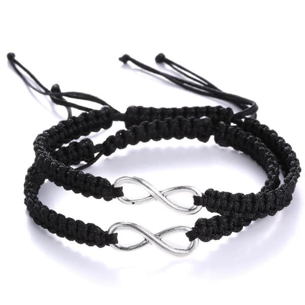 2 stk/sæt rustfrit stål 8 uendeligheds-pararmbånd flettet læder