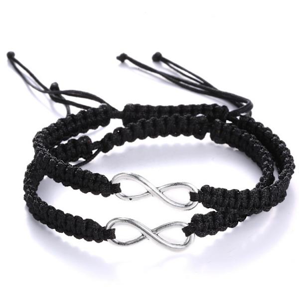 2PC/Set Rostfritt Stål 8 Infinity Par Armband Flätat Läder