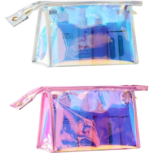 2 stycken transparenta necessärer, transparenta toalettartiklar, transparenta necessärer, lämpliga för reseförvaring, kosmetikaförvaringsväska