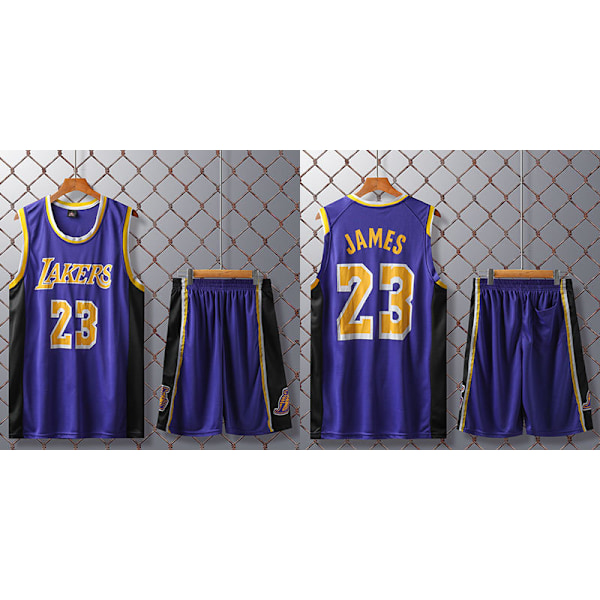 #23 LeBron James Basketball Jersey Sæt Lakers Uniform Børn Purple 3XL