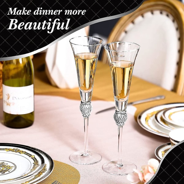 2stk Rhinestone Champagneglass Bryllupsristingsglass Diamantglass Langt håndtak Glassvarer til bryllup, fest, jubileum (sølv)