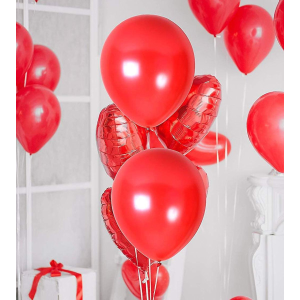 100 oppblåsbare røde ballonger, 30 cm røde ballonger i latex for bursdag, bryllup, jubileum, festival og festdekorasjoner