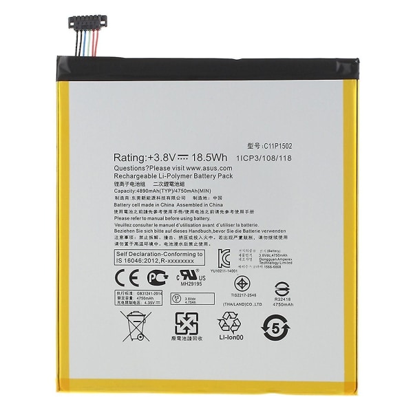 Til Asus ZenPad 10 Z300C 3,80V 4750mAh Li-Polymer-batterierstatningsdel (kode: C11P1502)
