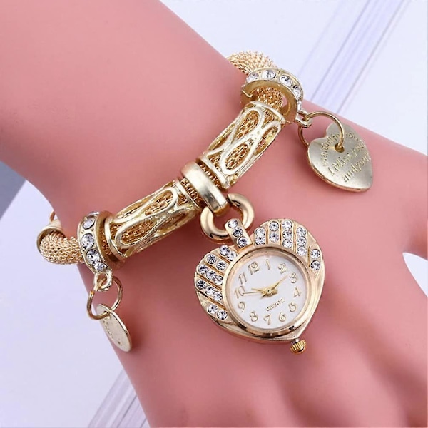1 kpl Naisten Rannekello Elegantti Rannekoru Kristalli Bangle Kello Koristeellinen Ranneketju (Kultainen)