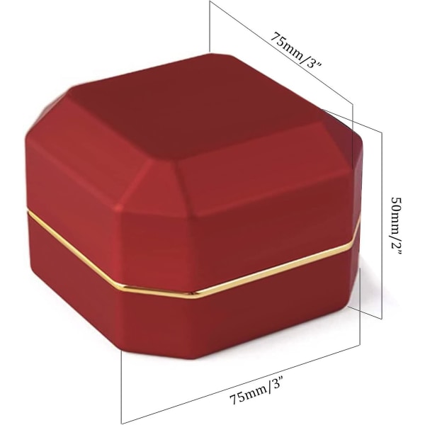 Luksus firkantet fløjlsringæske med LED-lys til frieri, forlovelse, bryllup, rød