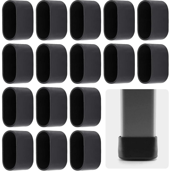 16-pak sorte plastik stolebenkapper til ovalt rør, 38 x 20 mm, velegnet til skrå stoleben og havestole