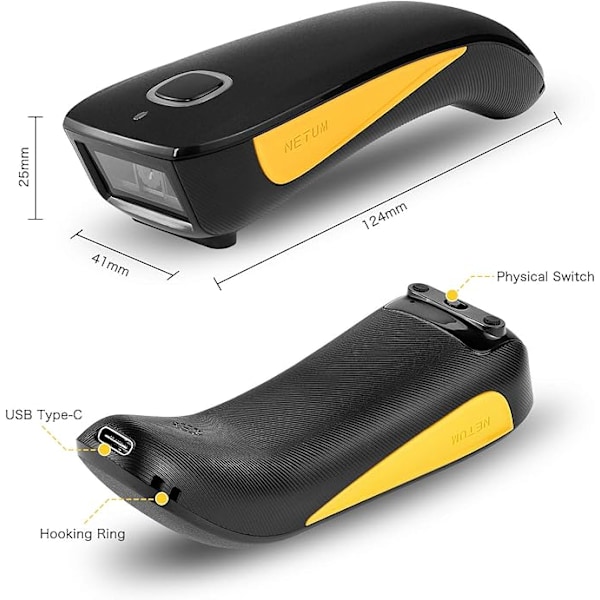 C750 Bluetooth 2D Streckkodsläsare, Handhållen QR Trådlös Streckkodsläsare för Surfplatta iPhone iPad Android iOS PC POS