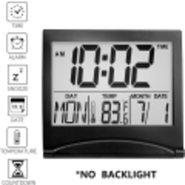Digital Reseväckarklocka - Vikbar Kalender Temperatur Timer LCD-klocka med Snooze-läge - Stor Digital Display, Batteridriven Bordsklocka