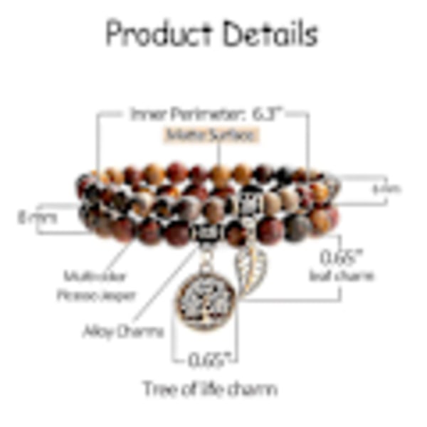 Damearmbånd - Helbredende krystalarmbånd til kvinder, naturlige ædelstens Yoga Reiki-armbånd - Sæt med dobbelte armbånd (2 stk., Brun...