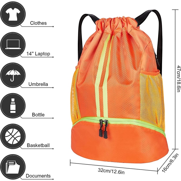 Orange snøre gymnastiktasker, stof snøre taske Vandtæt åndbar snøre taske til voksne Børn Mænd Kvinder Drenge Piger, Velegnet til skolerejser
