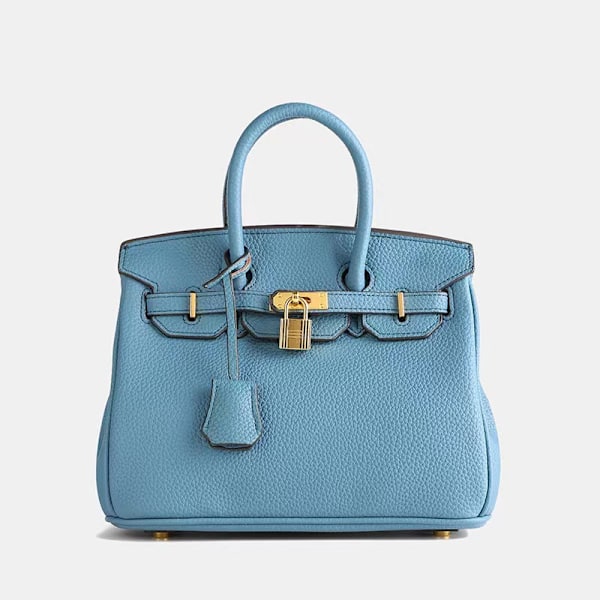 Fashionabel klassisk platinaväska med litchimönster, damväska lyxig stor kapacitet axelremsväska crossbody handväska 30cm sjöblå
