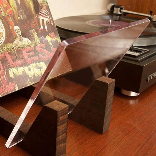 Vinyl Record Storage Holder Stor Kapacitet Akryl Ender Display Stand Træ Lp Vinyl Album Desktop