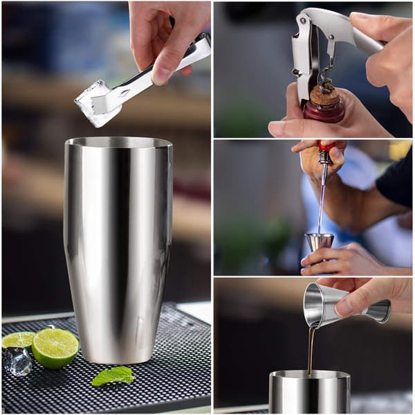Cocktail Shaker Sett - Rustfritt Stål Sølv 5 Deler