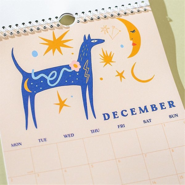 2024 kunstkalender A4 månedlig vægplanlægger & doodles Illustrationer 12 måneders hængende kalender
