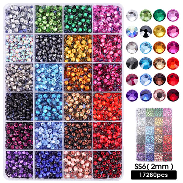 24 rutnät 17280 st SS6 2 mm Hotfix-strass-set, platta DMC-strass för kläder DIY-dekoration