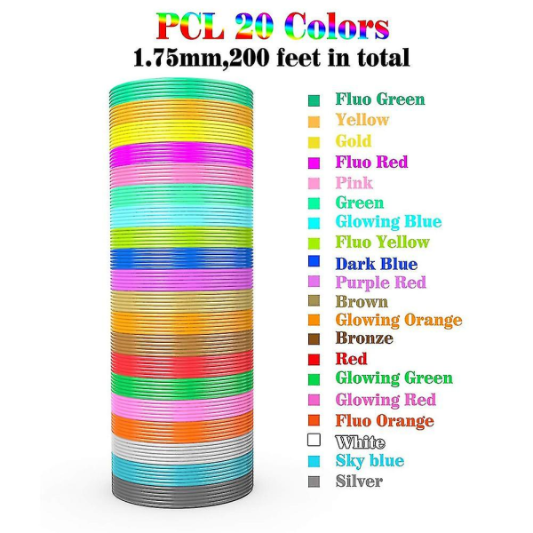 3D-tulostuskynä PCl-filamenttitäyttö 1,75 mm, pakkaus 20 satunnaista väriä, alhainen sulamislämpötila 70, lahja-A1