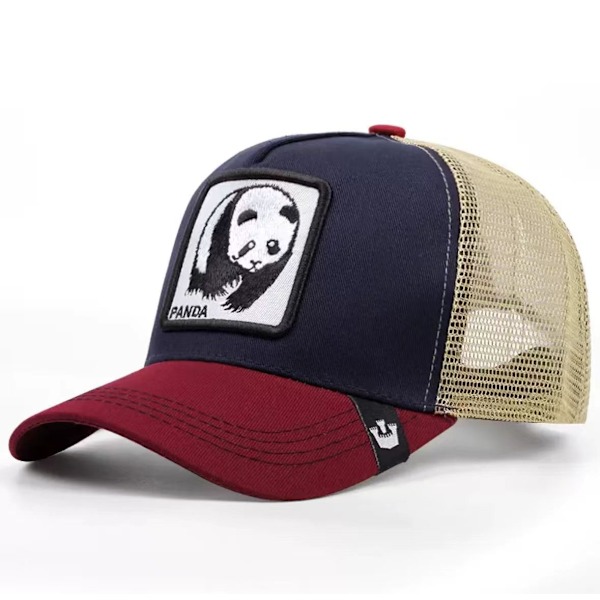 Broderet Mesh Hat med Dyreprint - Snapback - Bourgogne Khaki Panda