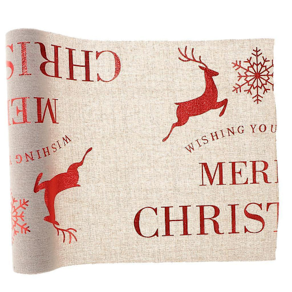 Merry Christmas Reindeer Table Runner Table Cover Christmas Decoration Beige