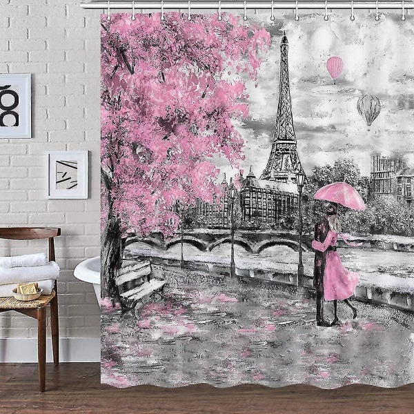 rosa og grå paris bad dusjforheng, vintage grå eiffeltårn stoff dusjforheng