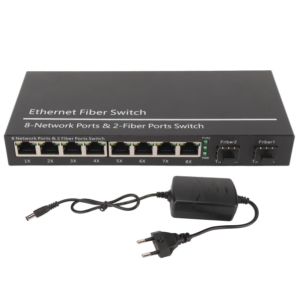 Ethernet Fiberswitch 2 Optisk Port 8 Elport Upp till 120 km RJ45 Port Plug and Play SFP Fiber Media Switch 100240V EU Plug-YM