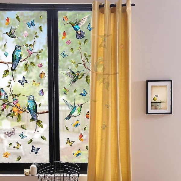 Kaksipuoliset kevään kesän maalatut ikkunatarrat lapsille, staattiset tarttuvat kukka-perhos-ikkunatarrat lasilintuihin törmäyksen esto lasiovien tarra