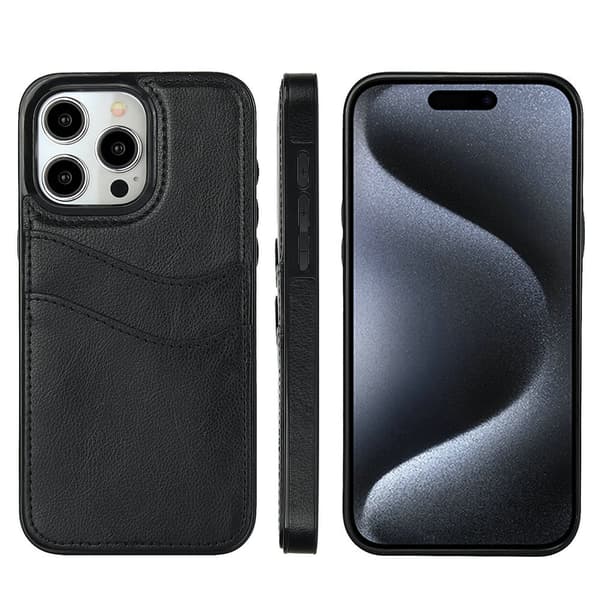 iPhone 16 Pro Nahkakotelo korttipaikoilla (Musta)
